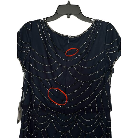 Adrianna Papell‎ NWT Navy Blouson Beaded Gown - Picture 3 of 7